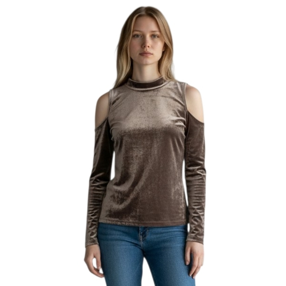 Aeropostale Velvet Cold Shoulder Top Grey Size Medium